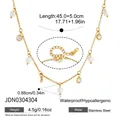 Vista macro e misure della collana di perle in acciaio inossidabile dorato con zirconi - Stile Collana con Perla Artificiale e Strass a Disco Rotondo (JDN0304304) / Oro