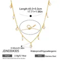 Vista dettagliata della collana di perle dorate con zircone a goccia e misure prodotto. - Stile Collana con Perla Artificiale e Strass a Goccia (JDN0304305) / Oro