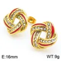 Boucles d'oreilles géométriques en émail rouge de style français avec strass brillants - Style Géométrique Émail Rouge (KE115089-K)
