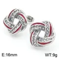 Boucles d'oreilles nœud géométrique avec émail rouge et strass brillants style français - Style Géométrique Émail Rouge (KE115090-K)