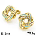 Élégantes boucles d'oreilles nœuds géométriques avec émail bleu et strass de style français - Style Géométrique Émail Bleu (KE115087-K)