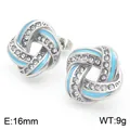 Boucles d'oreilles nœud géométrique argentées avec émail bleu ciel et cristaux, 16mm - Style Géométrique Émail Bleu (KE115088-K)