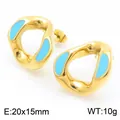 Boucles d'oreilles géométriques dorées style français avec émail bleu clair - Style Géométrique Émail Bleu Clair (KE114513-K)