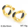 Élégantes boucles d'oreilles géométriques dorées de style français avec émail noir - Style Géométrique Émail Noir (KE114512-K)