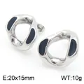 Boucles d'oreilles géométriques minimalistes en argent avec émail noir, taille 20x15mm - Style Géométrique Émail Noir (KE114517-K)