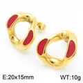 Boucles d'oreilles géométriques minimalistes dorées avec détails en émail rouge vif - Style Géométrique Émail Rouge Vin (KE114510-K)