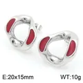 Boucles d'oreilles clous géométriques argentées élégantes avec émail rouge vif - Style Géométrique Émail Rouge Vin (KE114515-K)