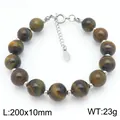 Unisex vintage tiger eye stone beaded bracelet with stainless steel extension chain - Silver Metal Accents