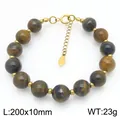 Natural tiger eye beaded bracelet featuring a golden stainless steel extension chain - Gold-Tone Metal Accents