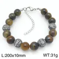 Vintage tiger eye stone beaded bracelet with stainless steel charms and extension chain - Vintage Silver Accents