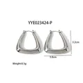 French retro silver-tone polished triangular stainless steel hoop earrings for women - Silver Triangular Hoop Style (YYE023424-P)