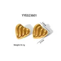 18K gold plated stainless steel heart earrings with 2.8cm x 2.7cm dimensions and weight - Gold Striped Heart Style (YYE023601)