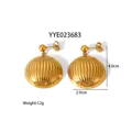 Vintage 18K gold plated stainless steel ribbed shell drop earrings, size 4.0cm by 2.9cm - Gold Ribbed Hemisphere Style (YYE023683)