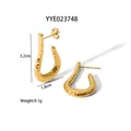 Elegant 18K gold plated stainless steel U-shaped hoop earrings featuring a hammered texture - Gold Hammered U-shape Style (YYE023748)