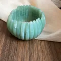 Retro mint green marble-textured acrylic acetate wide chunky stretch bracelet for women - Green
