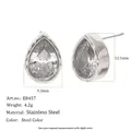 Gros plan de boucles d'oreilles en acier inoxydable avec zircons cubiques étincelants. - Style Larme (E8457) / Argent