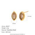 Vue macro des dimensions de boucles d'oreilles marquise en zircon plaqué or 18K - Style Marquise (E8457) / Or
