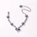 Bracelet argenté raffiné orné de papillons en zircon bleu et de feuilles délicates - Style Vertical-Or Blanc-Zirconia Bleu Royal