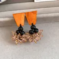 Vintage ethnic wooden earrings with crystal flower cluster design on velvet tray - Geometric Patchwork Beaded Style (9#)