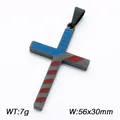 Stainless steel American flag cross pendant with stars and stripes enamel pattern for men - Pendant Only (KP119058-Z) / Black
