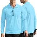 Men's light blue long-sleeved quick-dry polo shirt with pocket and bird's eye mesh fabric - S / Tops / Light Blue