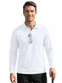 Men's white quick-dry long sleeve polo shirt with chest pocket for outdoor activities - M / White
