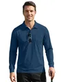 Men's navy blue quick-drying long-sleeve polo shirt with chest pocket for outdoor tactical wear - M / Navy Blue