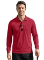 Men's red long-sleeve quick-dry polo shirt with chest pocket and bird's eye texture. - M / Burgundy