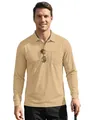 Classic men's khaki quick-dry long sleeve polo shirt with bird-eye mesh and pocket - M / Khaki