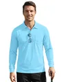 Men's light blue long-sleeve quick-dry polo shirt with bird's-eye mesh fabric - Light Blue