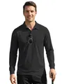 Classic men's black long-sleeve quick-dry tactical polo shirt with a front pocket - Black