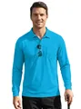 Men's bright blue long sleeve quick-dry tactical polo shirt featuring a chest pocket - Dark Blue