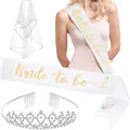 Ensemble complet avec écharpe blanche Bride to be, voile de mariée et diadème en strass - Ensemble Satin Blanc (Set 3)