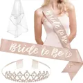 Écharpe Bride to Be or rose avec diadème en strass et ensemble de voile - Ensemble Écharpe Or Rose (Set 1)