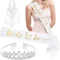 Accessoires de fête enterrement de vie de jeune fille avec voile blanc et écharpe dorée - Ensemble Écharpe Blanc (Set 2)