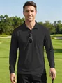 Polo classica nera da uomo a maniche lunghe con taschino per il golf all'aperto - S / Nero