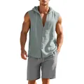 Ensemble d'été décontracté pour hommes avec chemise à capuche sans manches en lin - S / Gris