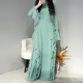 Elegantes minzgrünes langärmliges Maxikleid mit gestuften Rüschen für modische Damen - S / Grün