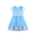 Adorabile abito da principessa blu a maniche corte per bambine con ricamo a cigno - Cigno Blu (1721) / 6 anni (120cm)