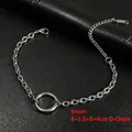 Détail d'un bracelet pour homme en acier titane de 6 mm avec maille jante et anneau central - Chaîne Rolo avec Décoration en Anneau (DYB109S) / PT900 / 6mm x 21.5cm / Argent