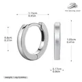 Polished S925 sterling silver minimalist huggie hoop earrings with product dimensions - Silver-8mm