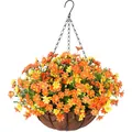 Vibrant orange and yellow artificial daisies in a coconut coir hanging basket for garden. - Yellow and Orange Daisy Style