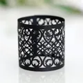 Elegant black laser-cut paper napkin ring featuring an intricate hollow scroll pattern - Black