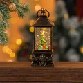 Vintage bronze Christmas snow globe lantern with decorated tree and warm LED light - Vintage Square Lamp Christmas Tree (7*7*18cm 605g)