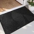 Black heavy-duty anti-slip outdoor door mat with grooved swirl pattern for home entryway - 60*90cm / Static Loop-Black (TPE Bottom)