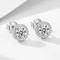 Elegantes pendientes halo de plata de ley S925 con brillantes piedras de circonita - Plata 925 / Blanco