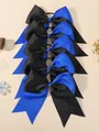 Grands chouchous à nœud papillon en gros-grain noir et bleu de 7,48 pouces pour filles - Épissage Bleu Vif et Noir Profond