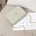 Chic mint green linen texture mini square bag with golden chain strap - Standard Type / Light Green