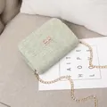 Chic light green tweed mini square crossbody bag with a long adjustable gold chain - Adjustable Chain / Green