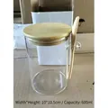 Glass storage jar with bamboo lid and wooden spoon, 600ml capacity, 10x10.5cm - 10cm x 10cm (With Wood Lid + Wood Spoon)